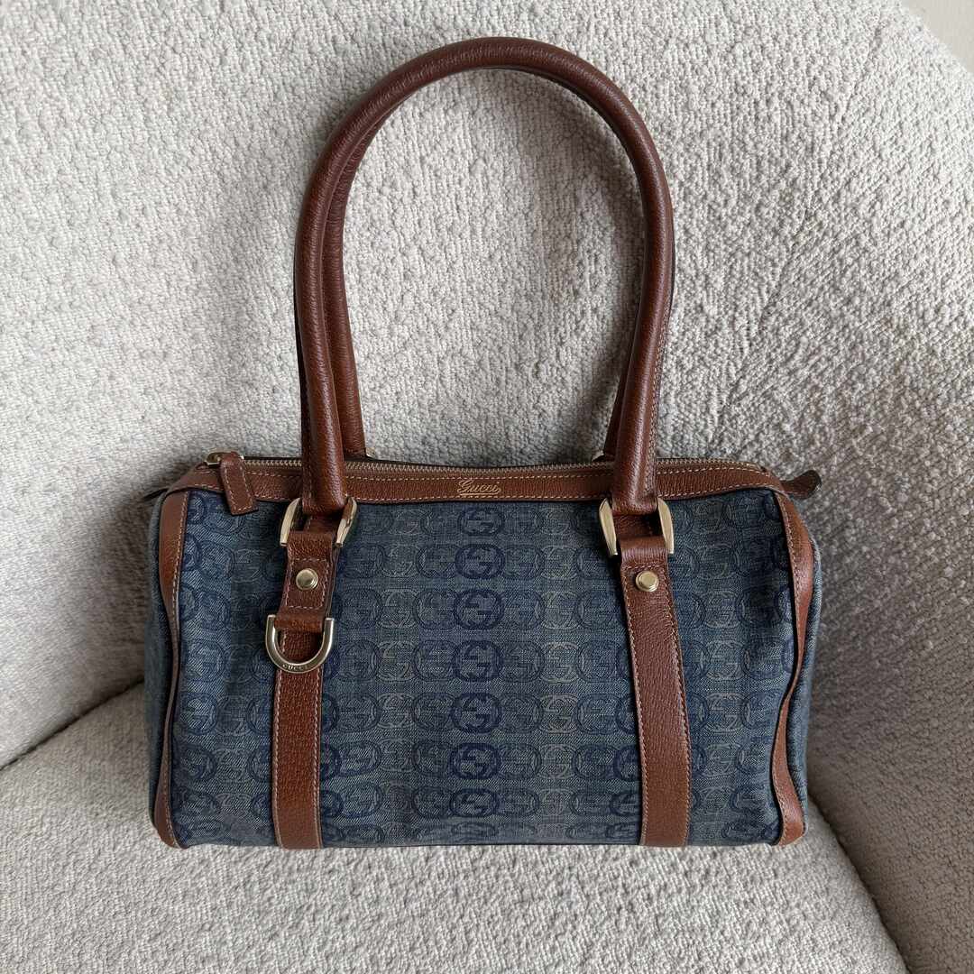 Gucci GG Denim Mini Abbey Boston Shoulder Bag