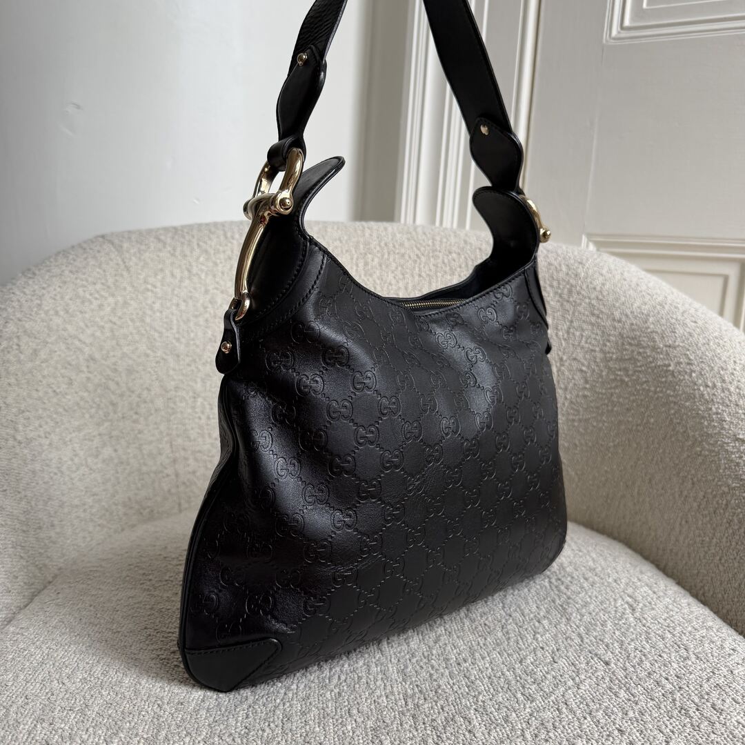 Gucci Guccissima GG Horsebit Black Shoulder Bag