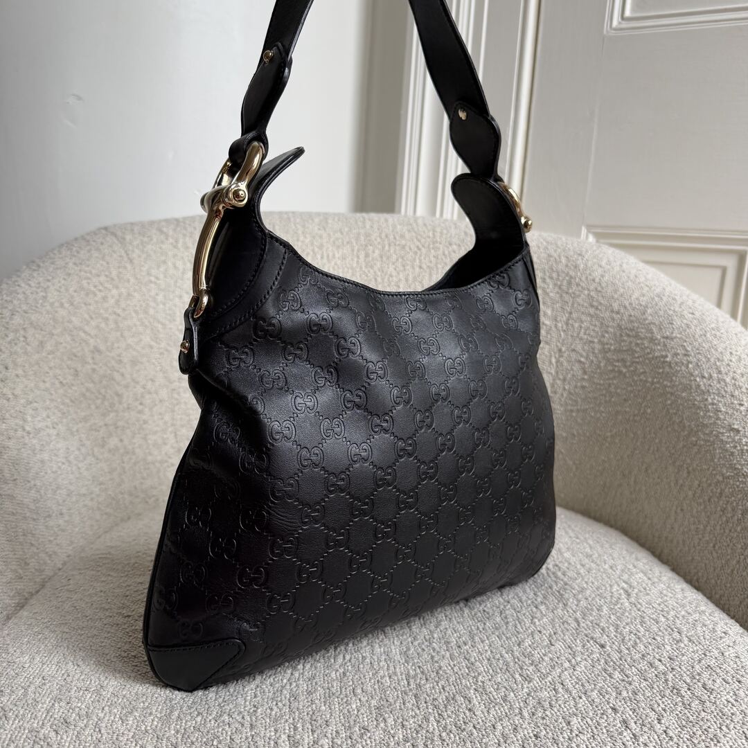 Gucci Guccissima GG Horsebit Black Shoulder Bag