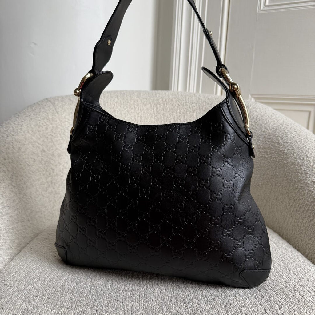 Gucci Guccissima GG Horsebit Black Shoulder Bag