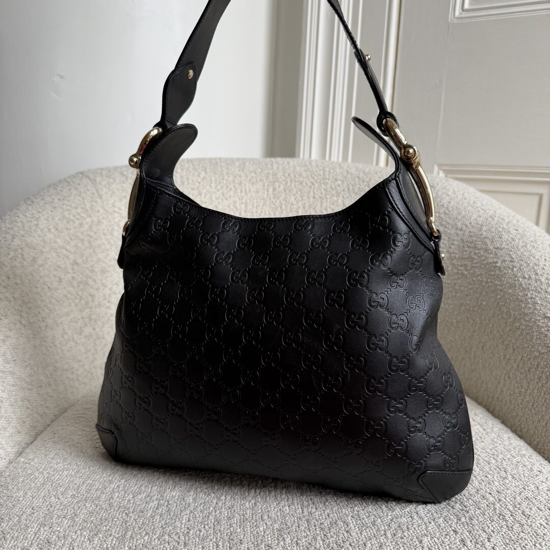 Gucci Guccissima GG Horsebit Black Shoulder Bag