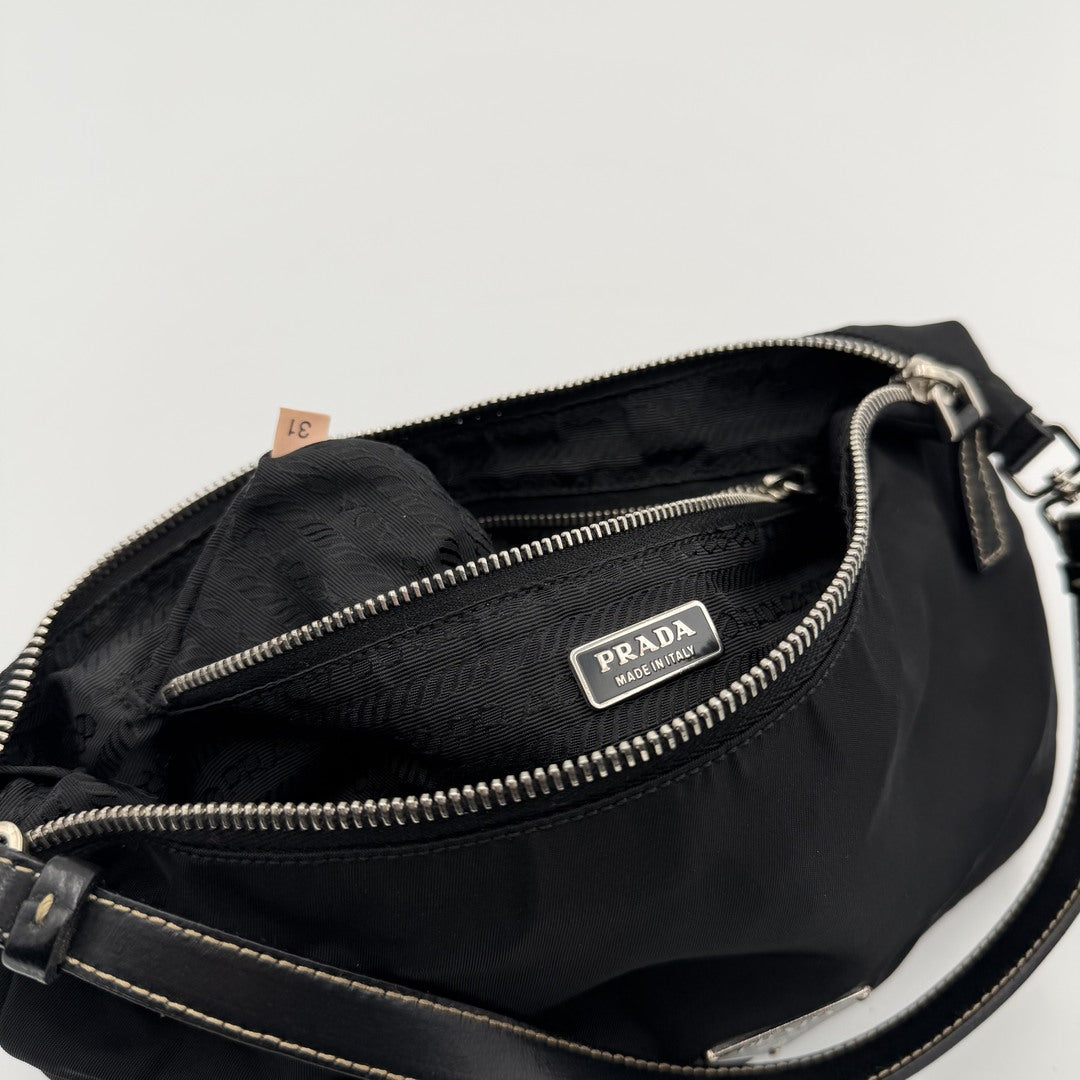 Prada Tessuto Hobo Nylon Black Mini Shoulder Bag