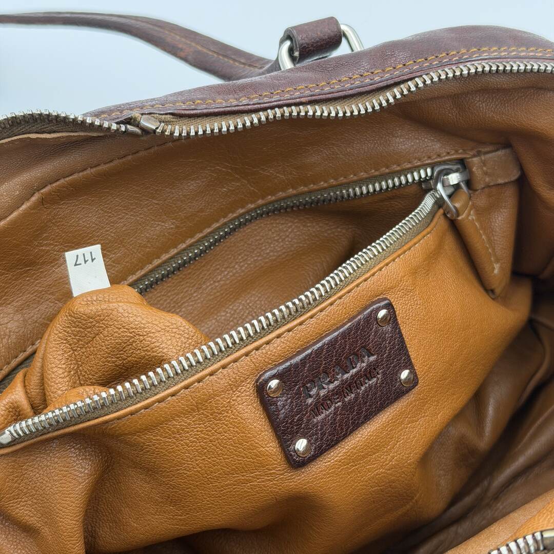 2006 Prada Washed Bauletto Brown Leather Shoulder Bag