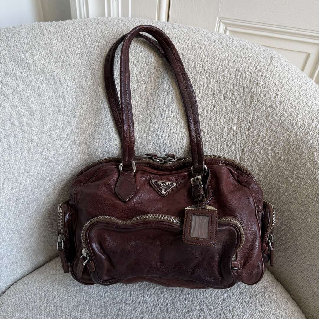 2006 Prada Washed Bauletto Brown Leather Shoulder Bag