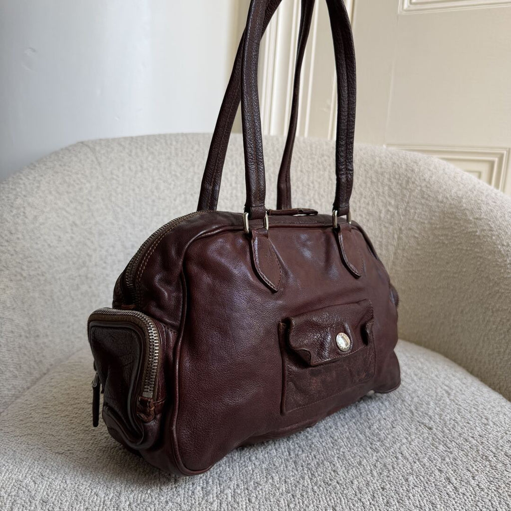 2006 Prada Washed Bauletto Brown Leather Shoulder Bag