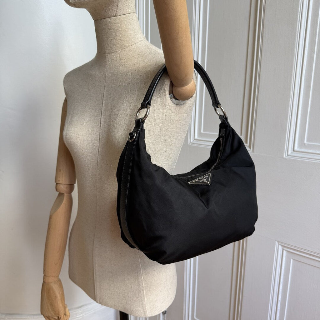 Prada Tessuto Hobo Nylon Black Shoulder Bag