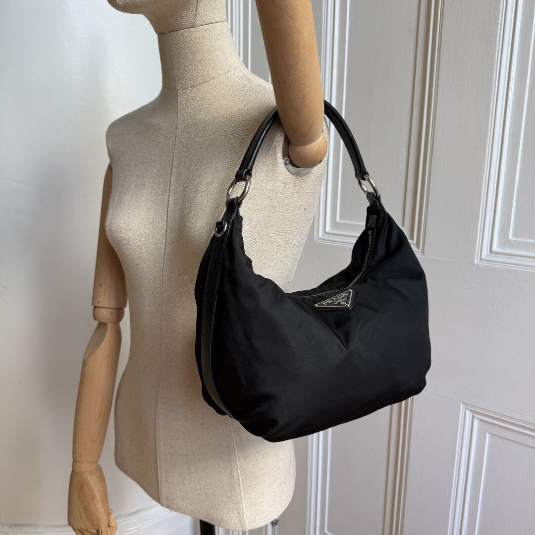 Prada Tessuto Hobo Nylon Black Shoulder Bag