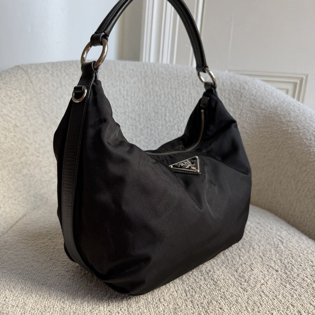 Prada Tessuto Hobo Nylon Black Shoulder Bag
